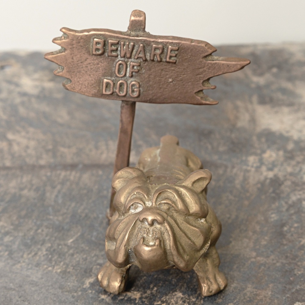 Vintage Solid Brass Bulldog Figurine Beware Of Dog Heavy Metal Paperweight